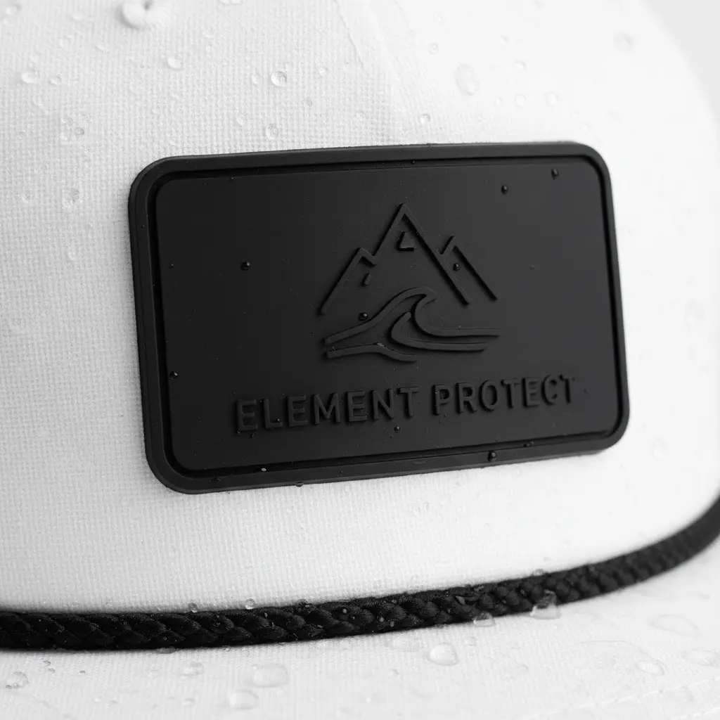 3D silicone badge with raised detail on hat