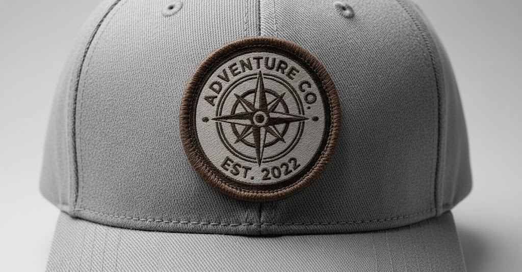 High-definition woven patch macro detail showing intricate logo design